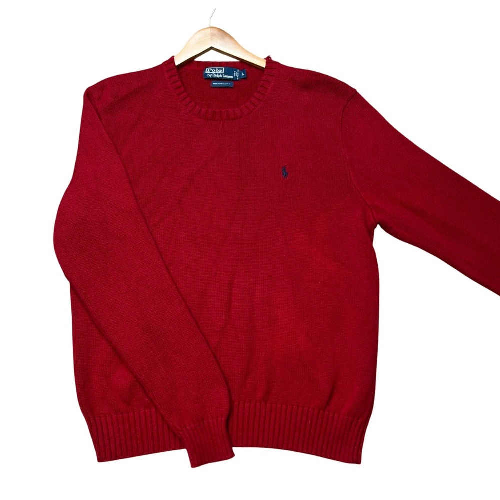 Polo Ralph Lauren Sweater Mens Large Red Long Sleeve Pima Cotton Crewneck PONY